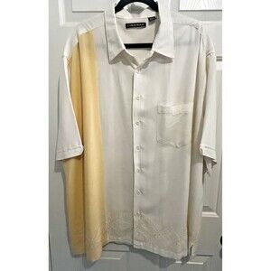 Cubavera 3XLT Big & Tall Relaxed Lounge Shirt Contrast Panel Button Up Ivory